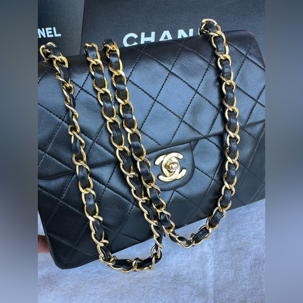 Chanel Mini Flap Black Quilted Lambskin Square Bag in Gold Hardware